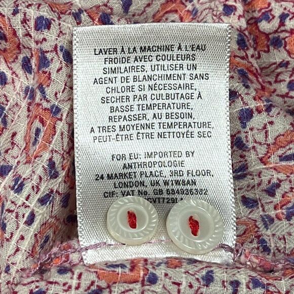 Anthropologie Holding Horses pink floral button blouse Size 2 - Picture 14 of 14